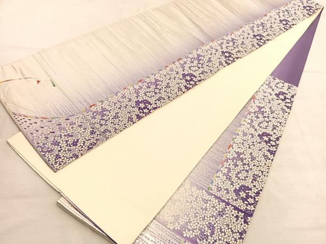 平和屋着物◎六通柄袋帯　唐織　花間道　銀糸　正絹　逸品　BAAU5537hv