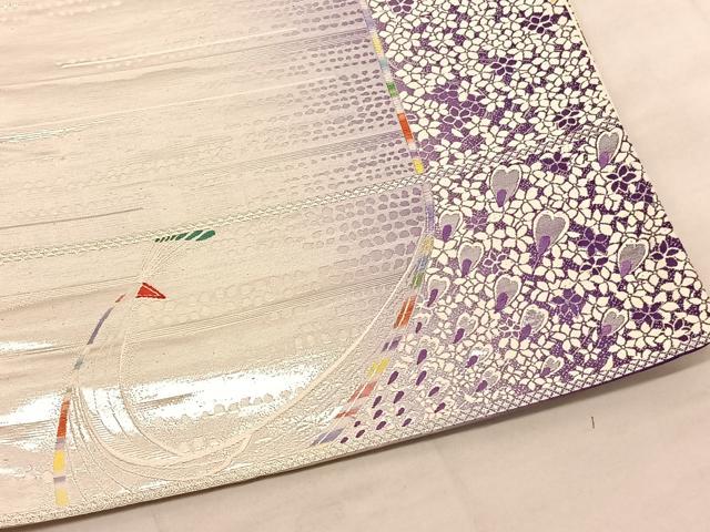 平和屋着物◎六通柄袋帯　唐織　花間道　銀糸　正絹　逸品　BAAU5537hv
