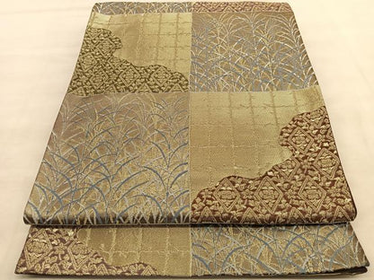 平和屋着物◎六通柄袋帯　唐織　薄花菱文　金糸　正絹　逸品　BAAU5552hv