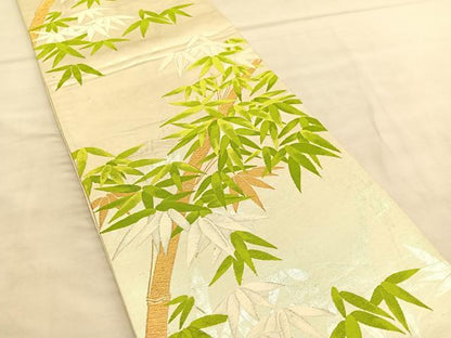 平和屋着物◎六通柄袋帯　唐織　笹竹文　金銀糸　正絹　逸品　BAAU5555hv