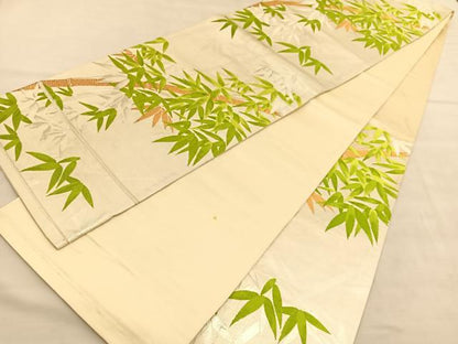 平和屋着物◎六通柄袋帯　唐織　笹竹文　金銀糸　正絹　逸品　BAAU5555hv