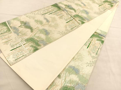 平和屋着物◎六通柄袋帯 唐織 樹林文 金銀糸 正絹 逸品 BAAU5559hv
