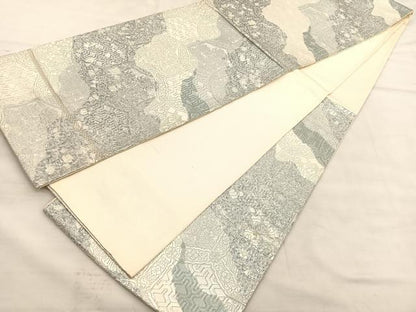 平和屋着物◎六通柄袋帯　道長亀甲花文　銀糸　正絹　逸品　BAAU5570hv