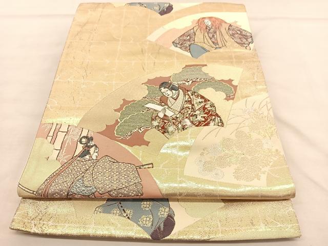 平和屋着物◎六通柄袋帯 唐織 演能扇面散し 金糸 正絹 逸品 BAAU5573hv