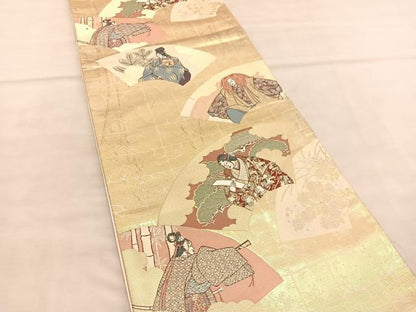平和屋着物◎六通柄袋帯 唐織 演能扇面散し 金糸 正絹 逸品 BAAU5573hv