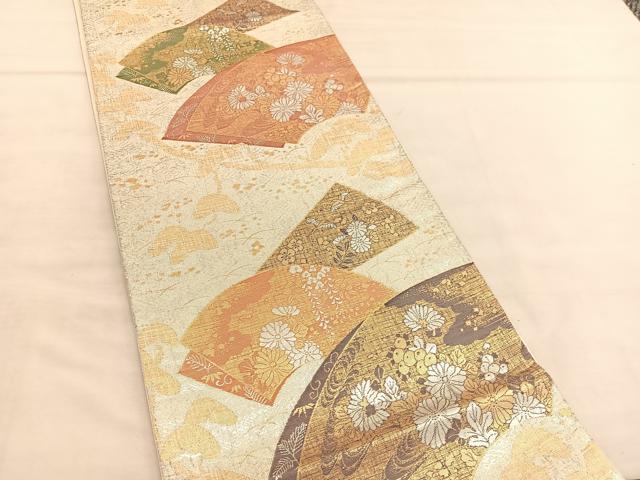 平和屋着物◎六通柄袋帯　地紙花文　金銀糸　正絹　逸品　BAAU5578hv