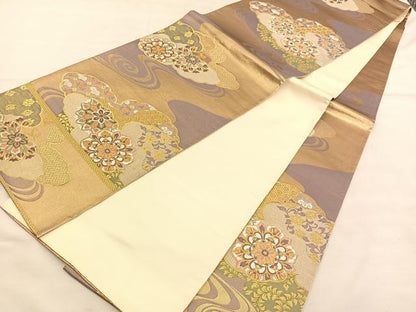 平和屋着物◎六通柄袋帯 唐織 宝相華流水花文 金糸 正絹 逸品 BAAU5588hv
