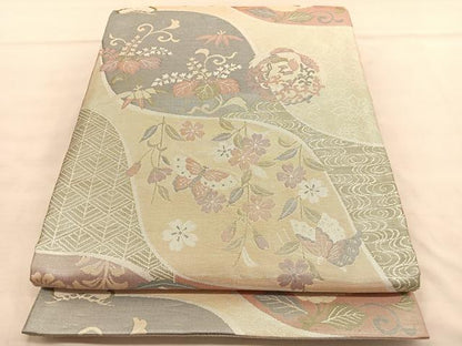 平和屋着物◎佐賀錦　六通柄袋帯　鳳凰花蝶文　金銀糸　正絹　逸品　BAAU5605hv