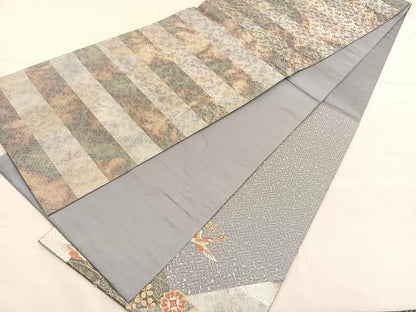 平和屋着物◎太鼓柄袋帯　唐織　花喰い鳥　草木染　金銀糸　正絹　逸品　BAAU5606hv