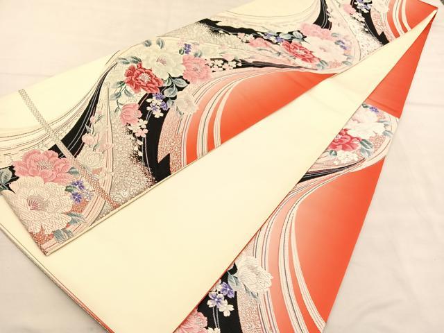 平和屋着物◎六通柄袋帯　唐織　草花文　銀糸　正絹　逸品　BAAU5617hv