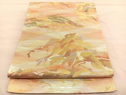 平和屋着物◎六通柄袋帯　遠山文　金糸　正絹　逸品　BAAU5621hv