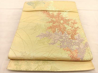 平和屋着物◎六通柄袋帯 唐織 草葉文 金糸 正絹 逸品 BAAU5626hv