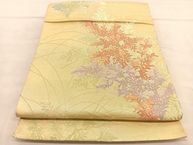 平和屋着物◎六通柄袋帯 唐織 草葉文 金糸 正絹 逸品 BAAU5626hv