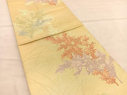 平和屋着物◎六通柄袋帯 唐織 草葉文 金糸 正絹 逸品 BAAU5626hv
