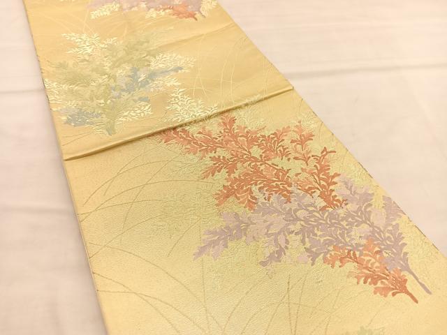 平和屋着物◎六通柄袋帯 唐織 草葉文 金糸 正絹 逸品 BAAU5626hv
