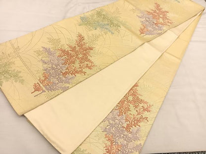平和屋着物◎六通柄袋帯 唐織 草葉文 金糸 正絹 逸品 BAAU5626hv
