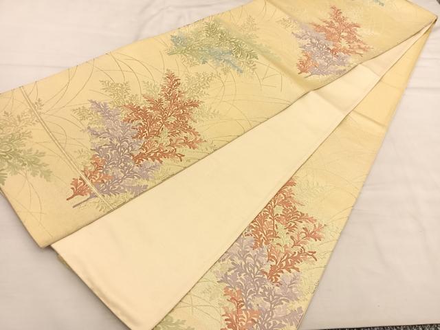 平和屋着物◎六通柄袋帯 唐織 草葉文 金糸 正絹 逸品 BAAU5626hv