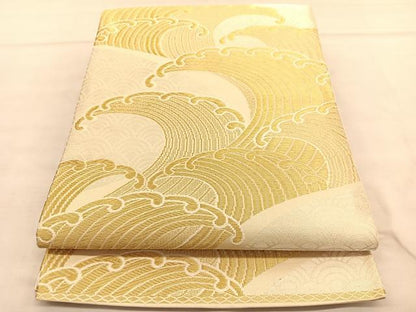 平和屋着物◎六通柄袋帯　唐織　立波文　金糸　正絹　逸品　BAAU5629hv