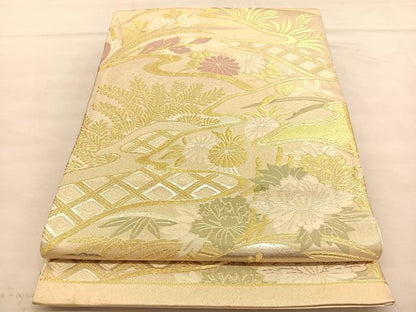 平和屋着物◎六通柄袋帯　草花文　金糸　正絹　逸品　BAAU5634hv