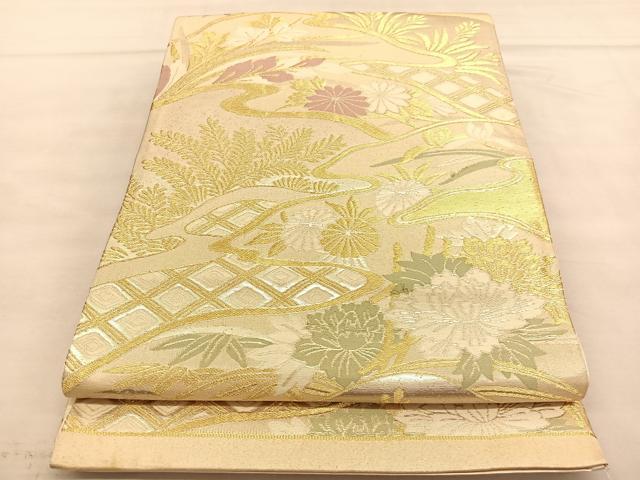 平和屋着物◎六通柄袋帯　草花文　金糸　正絹　逸品　BAAU5634hv