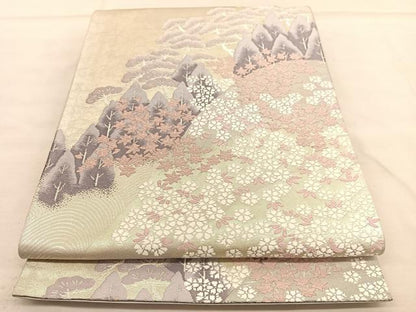 平和屋着物◎六通柄袋帯　唐織　貴船文　銀糸　正絹　逸品　BAAU5636hv