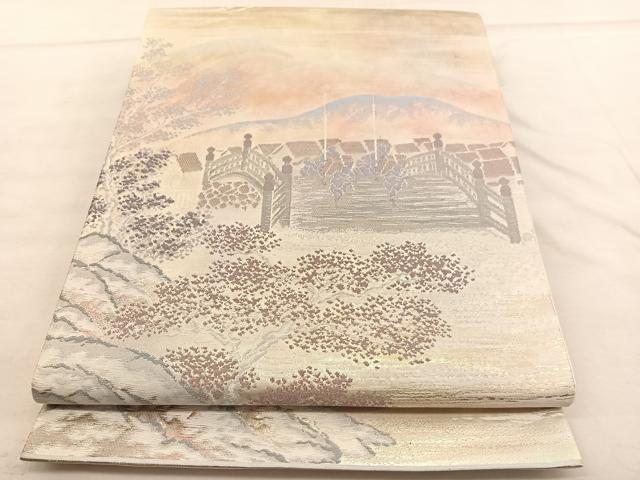 平和屋着物◎六通柄袋帯 東海道五十三次 日本橋 金糸 正絹 逸品 BAAU5637hv