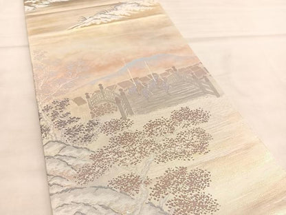 平和屋着物◎六通柄袋帯 東海道五十三次 日本橋 金糸 正絹 逸品 BAAU5637hv