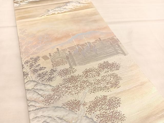 平和屋着物◎六通柄袋帯 東海道五十三次 日本橋 金糸 正絹 逸品 BAAU5637hv