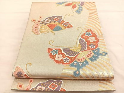 平和屋着物◎六通柄袋帯　唐織　舞蝶文　金糸　正絹　逸品　BAAU5639hv