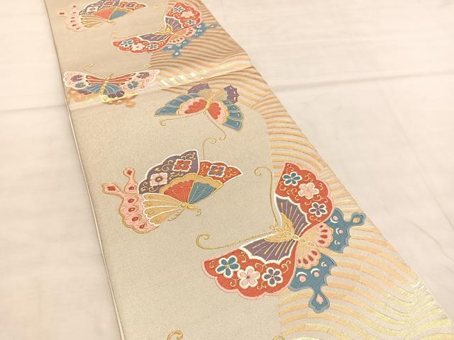 平和屋着物◎六通柄袋帯　唐織　舞蝶文　金糸　正絹　逸品　BAAU5639hv