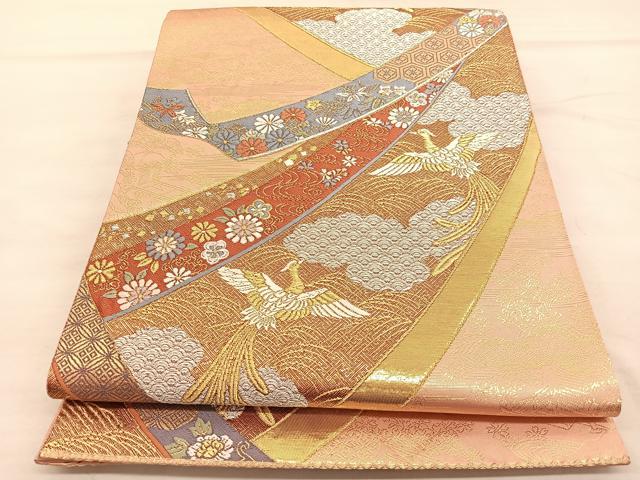 平和屋着物◎六通柄袋帯 唐織 鳳凰熨斗有職花文 金銀糸 正絹 逸品 BAAU5641hv
