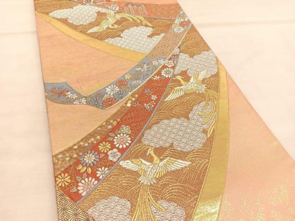 平和屋着物◎六通柄袋帯 唐織 鳳凰熨斗有職花文 金銀糸 正絹 逸品 BAAU5641hv