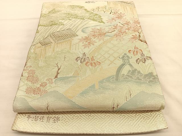平和屋着物◎本箔佐賀錦　六通柄袋帯　流水風景文　金銀糸　正絹　逸品　BAAU5642hv