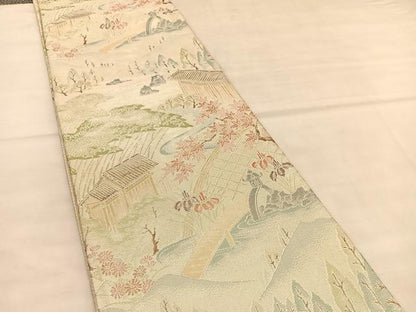 平和屋着物◎本箔佐賀錦　六通柄袋帯　流水風景文　金銀糸　正絹　逸品　BAAU5642hv