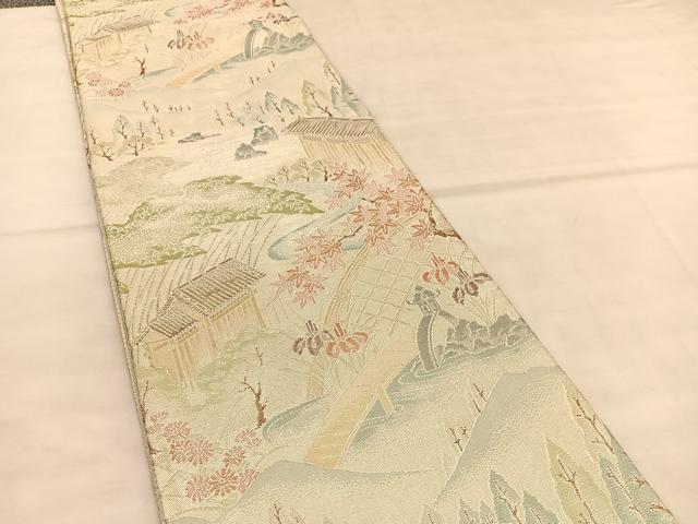平和屋着物◎本箔佐賀錦　六通柄袋帯　流水風景文　金銀糸　正絹　逸品　BAAU5642hv
