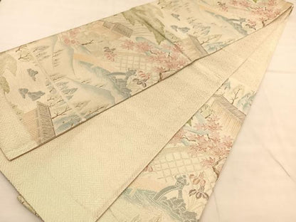 平和屋着物◎本箔佐賀錦　六通柄袋帯　流水風景文　金銀糸　正絹　逸品　BAAU5642hv