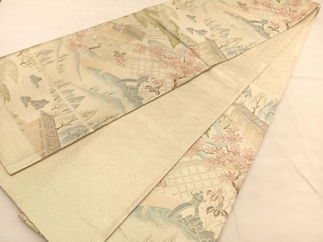 平和屋着物◎本箔佐賀錦　六通柄袋帯　流水風景文　金銀糸　正絹　逸品　BAAU5642hv