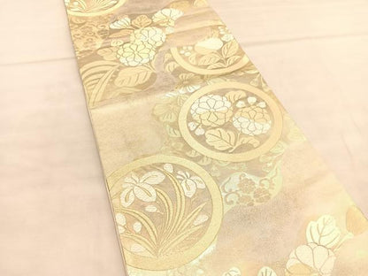 平和屋着物◎六通柄袋帯　唐織　花丸文　金糸　正絹　逸品　BAAU5646hv