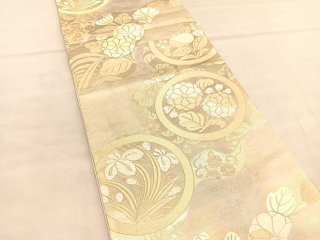 平和屋着物◎六通柄袋帯　唐織　花丸文　金糸　正絹　逸品　BAAU5646hv