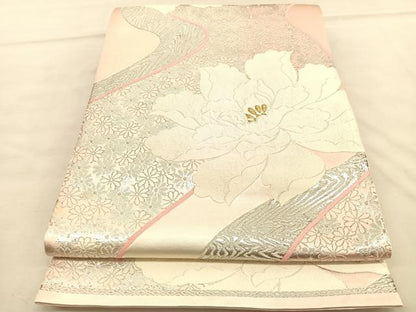 平和屋着物◎六通柄袋帯　唐織　流水花文　金銀糸　正絹　逸品　BAAU5647hv