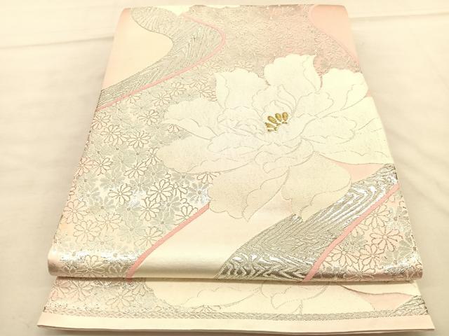 平和屋着物◎六通柄袋帯　唐織　流水花文　金銀糸　正絹　逸品　BAAU5647hv