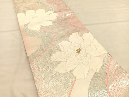 平和屋着物◎六通柄袋帯　唐織　流水花文　金銀糸　正絹　逸品　BAAU5647hv