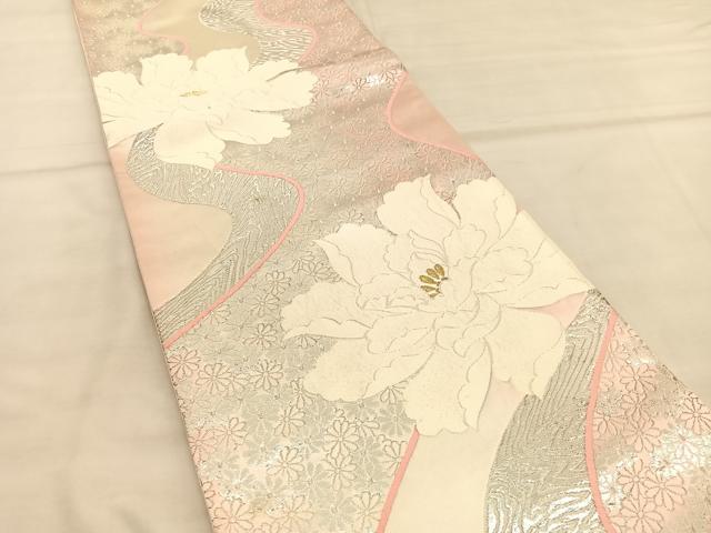平和屋着物◎六通柄袋帯　唐織　流水花文　金銀糸　正絹　逸品　BAAU5647hv