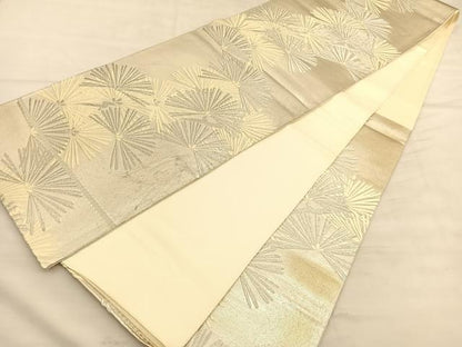 平和屋着物◎六通柄袋帯　唐織　若松葉　銀糸　正絹　逸品　BAAU5654hv