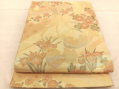 平和屋着物◎佐賀錦　六通柄袋帯　鴛鴦鳳凰花文　金糸　正絹　逸品　BAAU5667hv