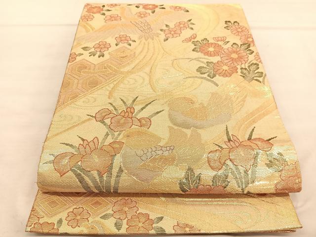 平和屋着物◎佐賀錦　六通柄袋帯　鴛鴦鳳凰花文　金糸　正絹　逸品　BAAU5667hv