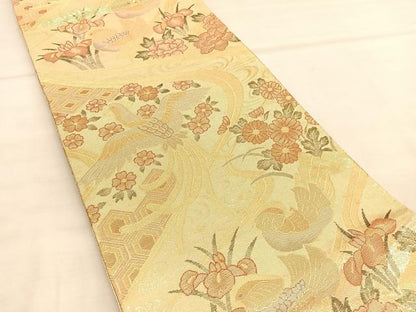 平和屋着物◎佐賀錦　六通柄袋帯　鴛鴦鳳凰花文　金糸　正絹　逸品　BAAU5667hv