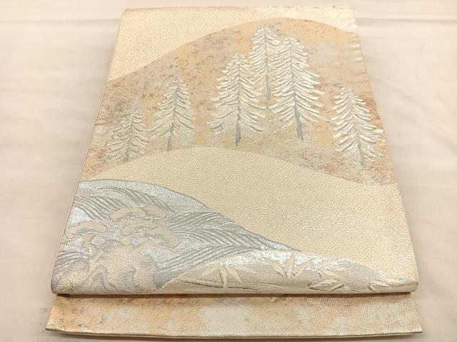 平和屋着物◎六通柄袋帯　遠山樹林文　銀糸　正絹　逸品　BAAU5675hv