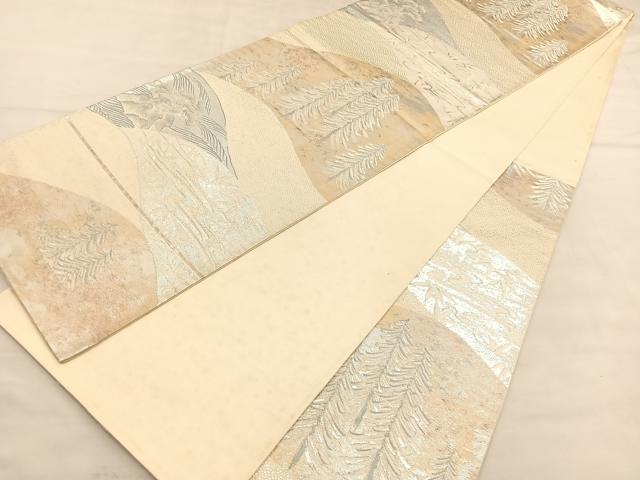 平和屋着物◎六通柄袋帯　遠山樹林文　銀糸　正絹　逸品　BAAU5675hv
