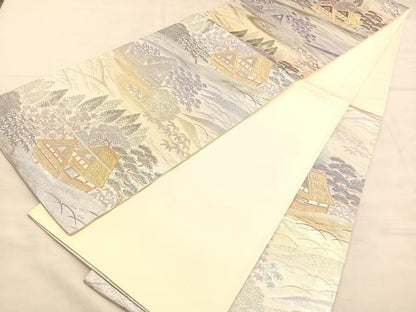平和屋着物◎六通柄袋帯　京名所　プラチナ二重箔　正絹　逸品　BAAU5680hv